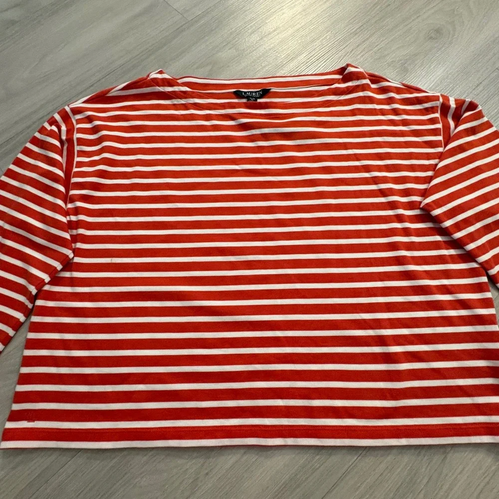 Lauren Ralph Lauren Top Women Orange White Boat Neck Nautical Long Sleeve XL NWT - Picture 13 of 16